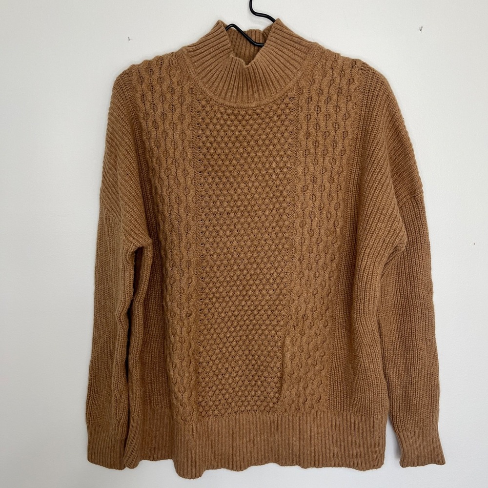 Gap Oversized Cable Knit Sweater Women's M Mock Neck Fisherman Cotton Blend